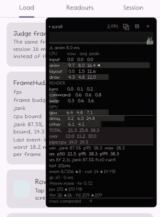 The panel updating during a scroll
